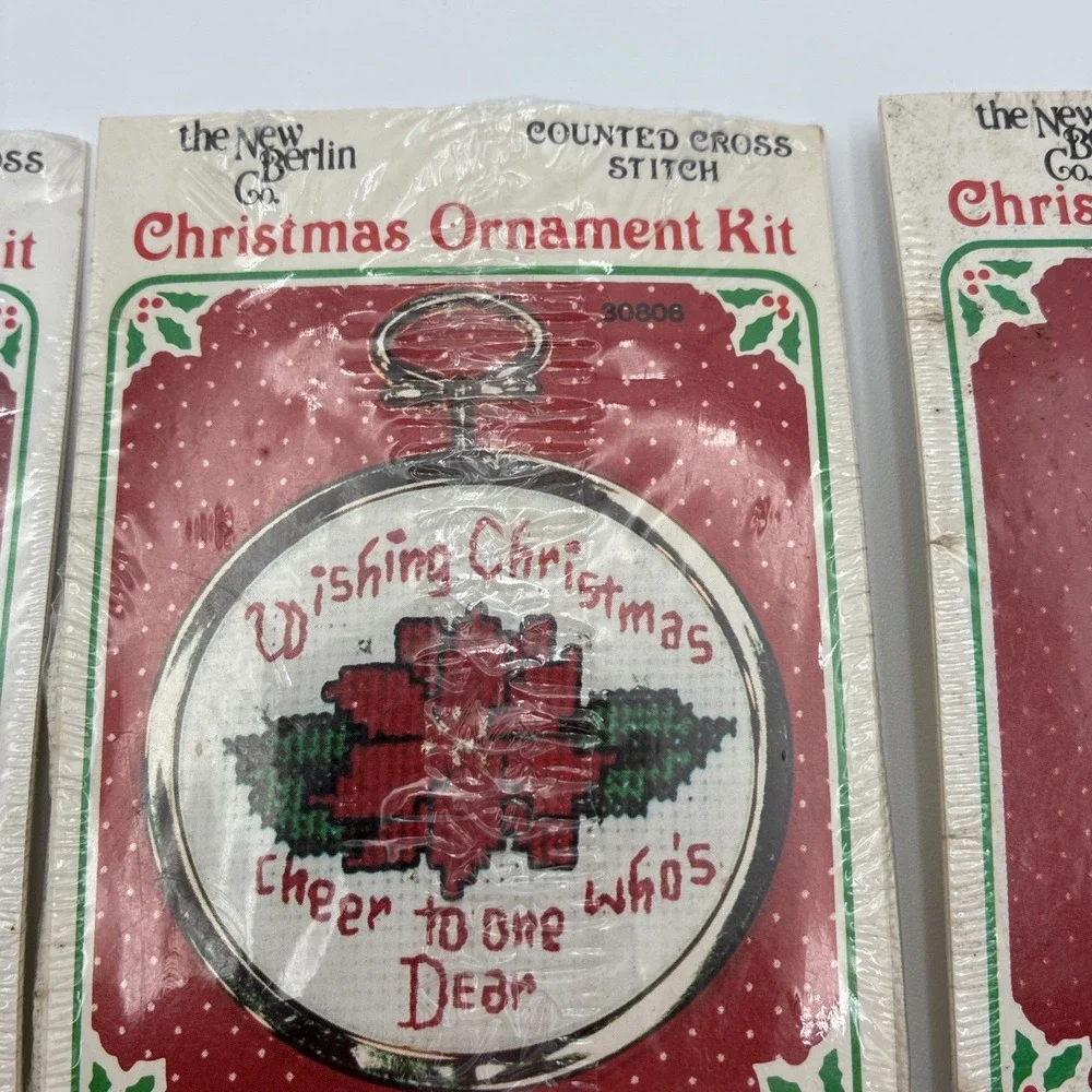 Vintage New Berlin Co Christmas Ornament Cross Stitch Kits Lot of 3 Noel Mouse
